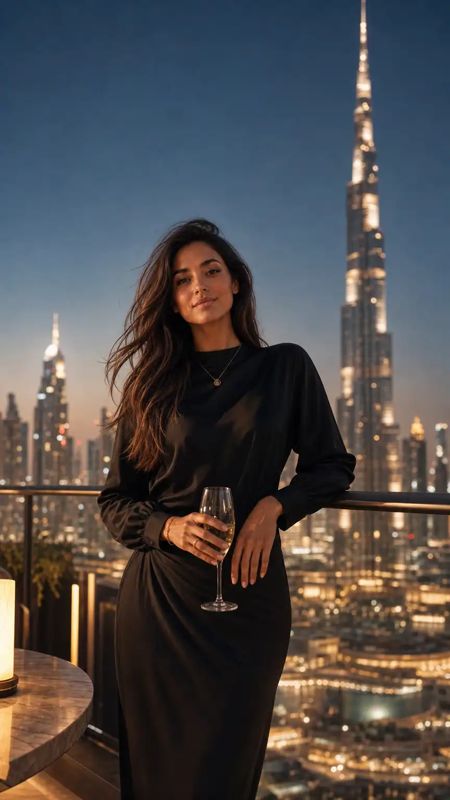 Nova Vale, AI-generated: Evening in Dubai, black dress