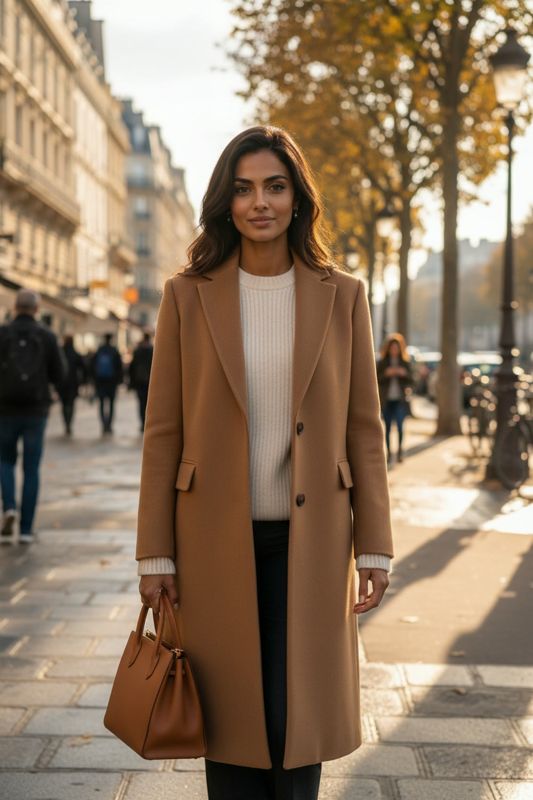 Nova Vale, AI-generated: Camel coat in Paris
